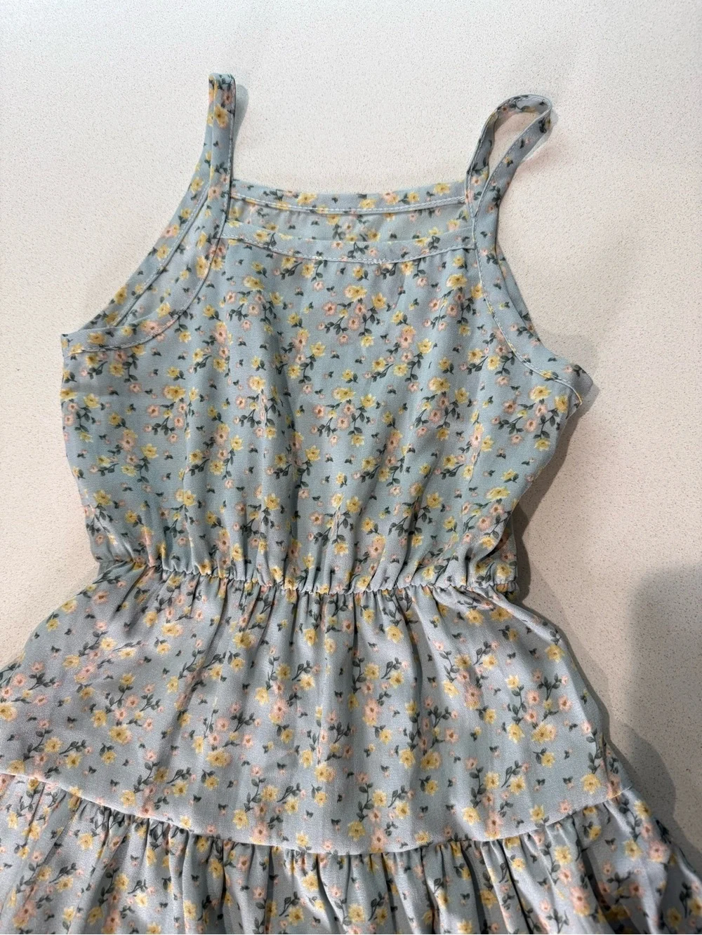 Girls' Light Blue Floral Tiered Sundress